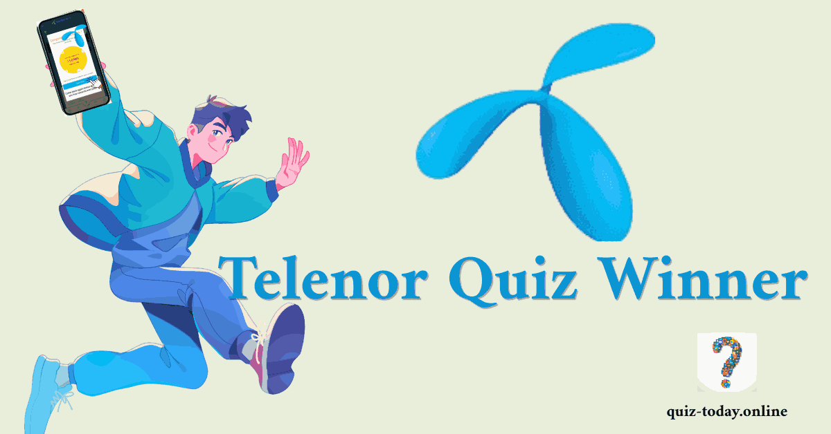 A young boy smiling and celebrating while holding up a phone displaying a Telenor quiz reward